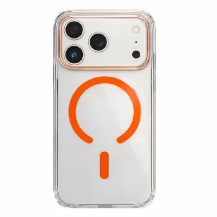 Пластиковая накладка Keephone Aurora с MagSafe (оранжевый) совместимая с iPhone 17 Pro прозрачный