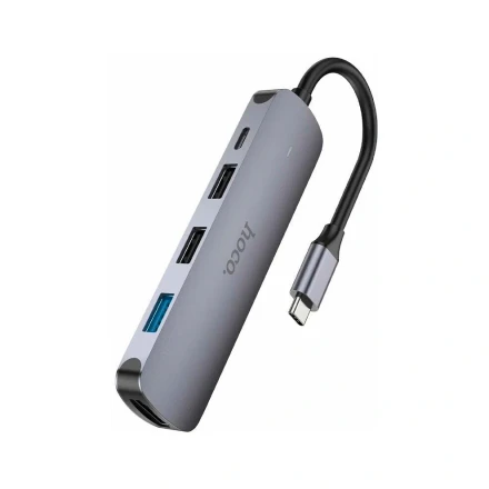 USB-концентратор HOCO HB27 5 Гнезд PD, USB3.0, 2USB2.0, HDMI, 4К серый