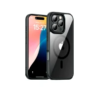 Пластиковая накладка Monarch с MagSafe совместимая с iPhone 16 Pro прозрачная черный кант