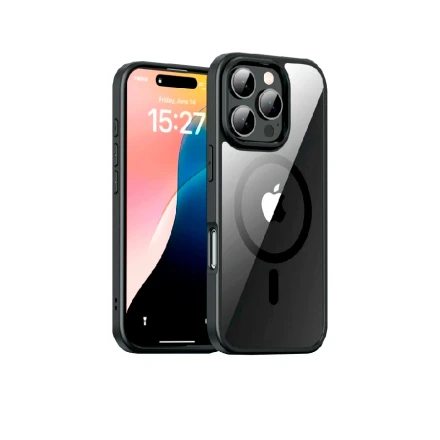Пластиковая накладка Monarch с MagSafe совместимая с iPhone 16 Pro прозрачная черный кант