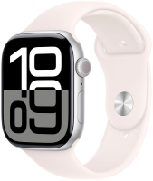 Apple Watch Series 10, 46 мм, корпус из алюминия серебристого цвета, спортивный ремешок цвета «румянец» M/L (MWX03)