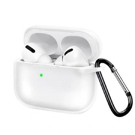 Силиконовый чехол совместимый с AirPods Pro 2 с карабином прозрачный