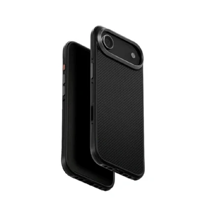 Пластиковая накладка Kwi-Ni с MagSafe совместимая с iPhone 17 Air под карбон черно-серая мелкое плетение