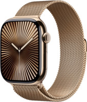 Apple Watch Series 10, 46 мм, корпус из титана цвета «титановый золотой», спортивный ремешок цвета «миланская петля» золотой M/L (MX003)