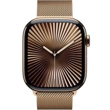 Apple Watch Series 10, 46 мм, корпус из титана цвета «титановый золотой», спортивный ремешок цвета «миланская петля» золотой M/L (MX003)