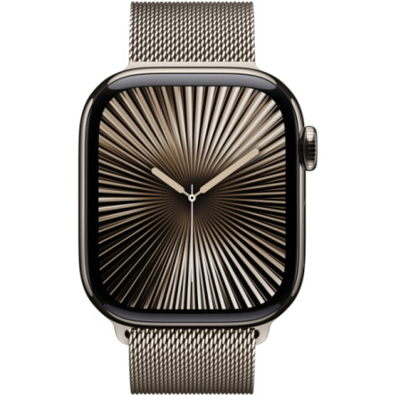Apple Watch Series 10, 42 мм, корпус из титана цвета «титановый бежевый», спортивный ремешок цвета «миланская петля» бежевый (MWXF3)