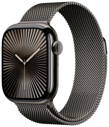 Apple Watch Series 10, 46 мм,  корпус из титана цвета сланцевый титан, спортивный ремешок цвета «миланская петля» сланцевый S/M (MC7R4L)