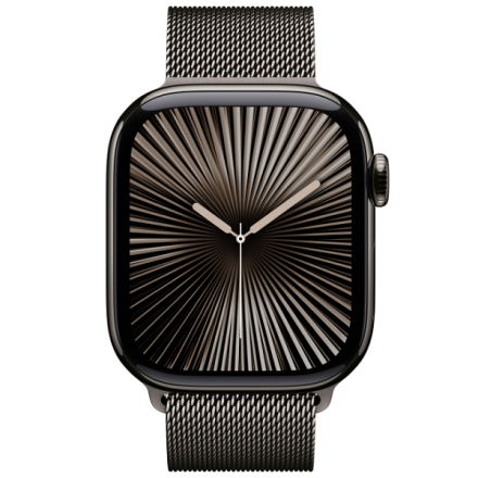 Apple Watch Series 10, 46 мм,  корпус из титана цвета сланцевый титан, спортивный ремешок цвета «миланская петля» сланцевый S/M (MC7R4L)