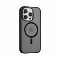 Противоударная накладка Hoco Transparent с MagSafe совместимая с iPhone 15 Pro затемненная черный кант