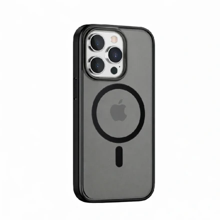 Противоударная накладка Hoco Transparent с MagSafe совместимая с iPhone 15 Pro затемненная черный кант