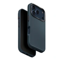 Кожаная накладка Uniq Lyden с Magsafe совместимая с 17 Pro пепельно-голубой