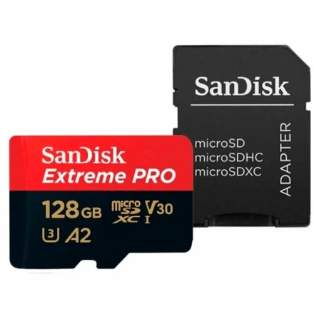 Карта памяти SanDisk Extreme Pro Micro SD 128GB U3 A2 V30 200/90MB/S 4K с адаптером