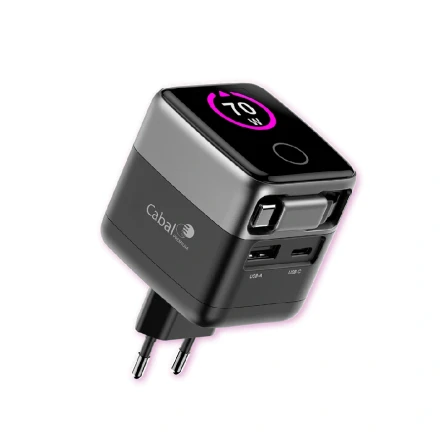 Сетевой блок Cabal Multi GaN Charger (USB-A/USB-C) СP-TCH-701-1 70W + (встроенный кабель рулетка Type-C) черный