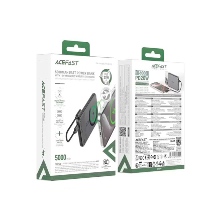 Внешний аккумулятор AceFast M30 MagSafe + кабель Type-C 5000 mAh 20W черный ССС