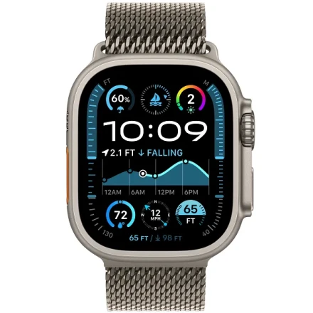Apple Watch Ultra 2 (2024) GPS + Cellular, 49 мм, корпус из титана, ремешок Titanium Milanese Loop (M) цвета natural titanium (титан) MX5R3