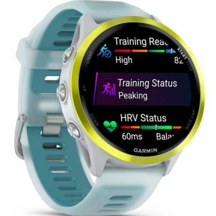 Умные часы  Умные часы Garmin Forerunner 570 47 mm AMOLED (010-02971-41) светло-серый, алюминиевый безель ярко-желтого цвета, бирюзовый ремешок