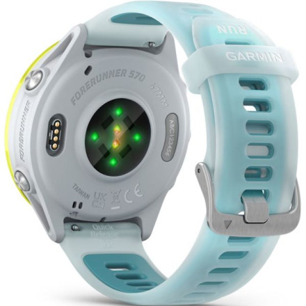 Умные часы  Умные часы Garmin Forerunner 570 47 mm AMOLED (010-02971-41) светло-серый, алюминиевый безель ярко-желтого цвета, бирюзовый ремешок