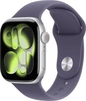 Apple Watch Series 11, 46 мм, корпус из алюминия цвета «серебристый», спортивный ремешок цвета «фиолетовый туман» M/L (MEVA4)