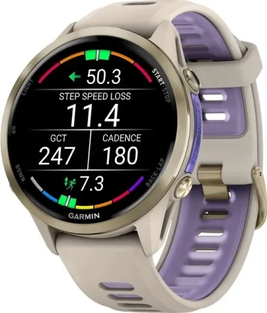 Умные часы  Умные часы Garmin Forerunner 970 (010-02969-62) серые, золотистый титановый безель, с серым/индиго ремешком