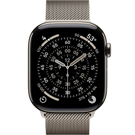 Apple Watch Series 11, 46 мм, корпус из титана цвета «натуральный титан», миланский браслет натурального цвета M/L (MFD04)