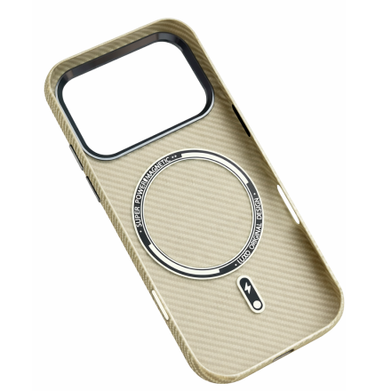 Пластиковая накладка Mosbros c MagSafe совместимая с iPhone 17 Pro под карбон бежевая