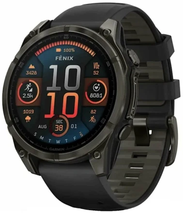 Умные часы  Умные часы Garmin Fenix 8 47 mm AMOLED Sapphire Carbon Gray DLC titanium with black Peddle gray (серый карбон серый-черный ремешок) (010-02904-20)