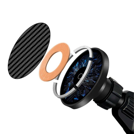 Автомобильный держатель c беспроводной зарядкой MONOCARBON Car mount + Car Charger 15W черный