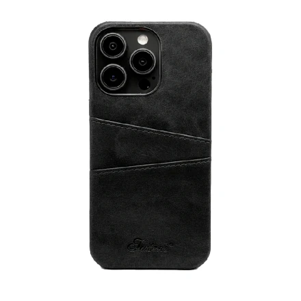 Накладка из эко-кожи Juteni с картхолдером совместимая с iPhone 15 Pro Max черная