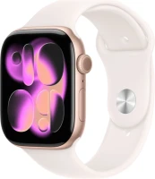 Apple Watch Series 11, 46 мм, корпус из алюминия цвета «розовое золото», спортивный ремешок цвета «светлый румянец» S/M (MWV64)
