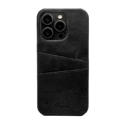 Накладка из эко-кожи Juteni с картхолдером совместимая с iPhone 15 Pro черная