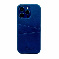 Накладка из эко-кожи Juteni с картхолдером совместимая с iPhone 15 Pro темно синяя