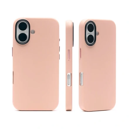 Накладка из эко-кожи Kzdoo Mag Noble Collection совместимая с iPhone 16 Plus розовая