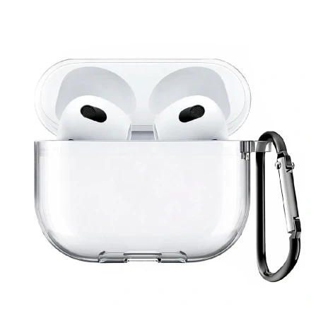 Силиконовый чехол совместимый с AirPods 4 с карабином прозрачный