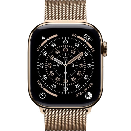 Apple Watch Series 11, 42 мм, корпус из титана цвета «золотой», миланский браслет золотого цвета (MF8Y4)